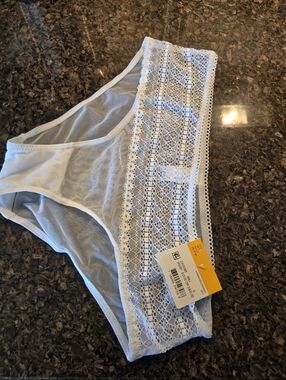 DKNY White Lace Trim Mesh Bikini Brief Panties